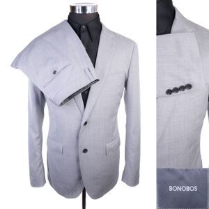 Bonobos 2-Pcs Suit Solid Gray Wool Jacket Blazer Sz 40R Pants 32X31 2-Button